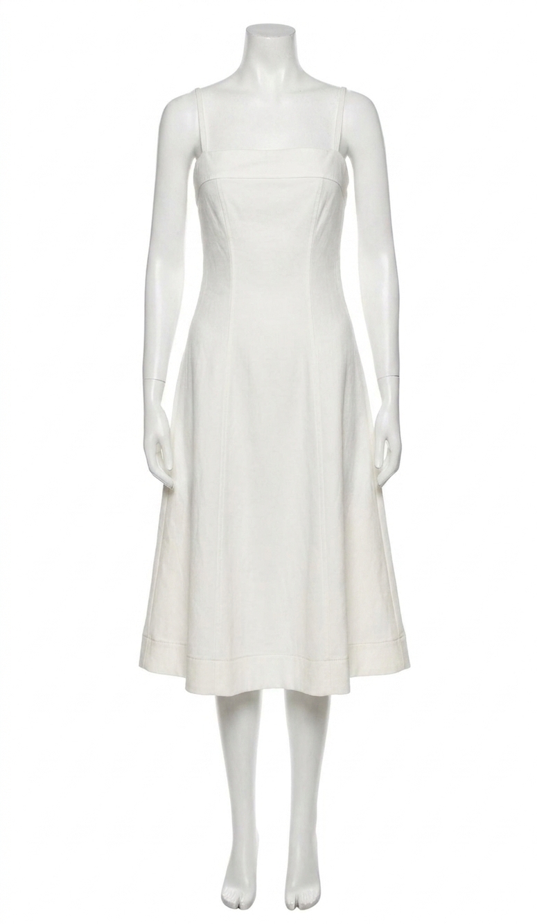 NEW PAIGE pippa denim midi dress in toasted ecru